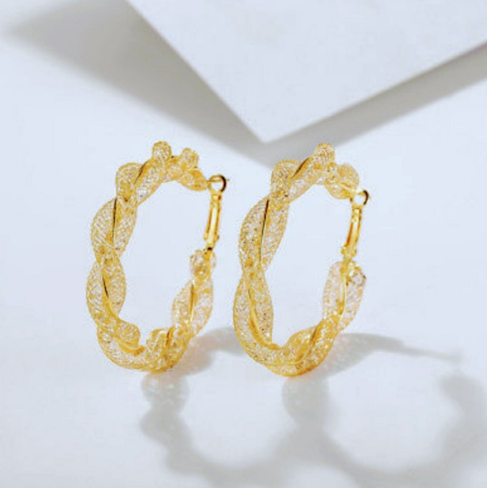 5⭐Rated! Geometric Crystal Twist Hoops - Picture 3 of 4